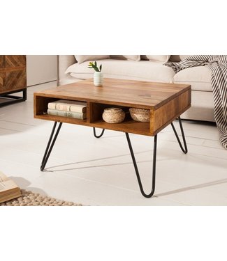 Invicta Interior Handgemaakte salontafel SCORPION 60cm massief sheeshamhout met opbergruimte Hairpin Poten - 39384