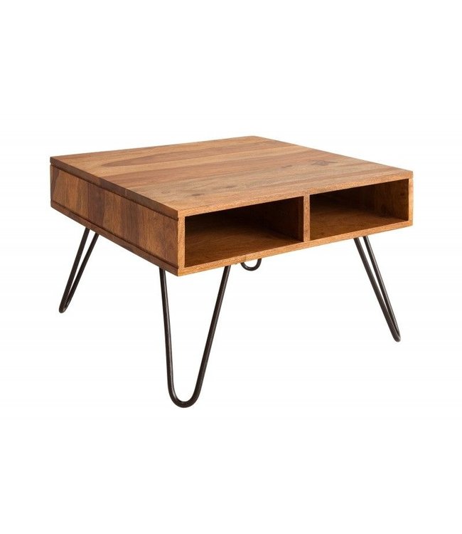 Invicta Interior Handgemaakte salontafel SCORPION 60cm massief sheeshamhout met opbergruimte Hairpin Poten - 39384