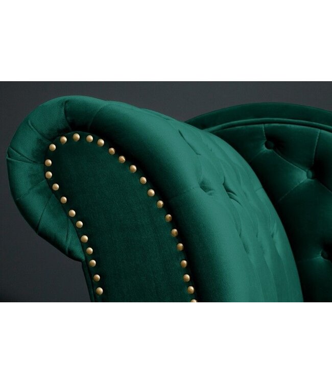 Invicta Interior Design chaise longue CHESTERFIELD 170 cm smaragdgroen fluwelen knoopsluiting klinknagels - 39429