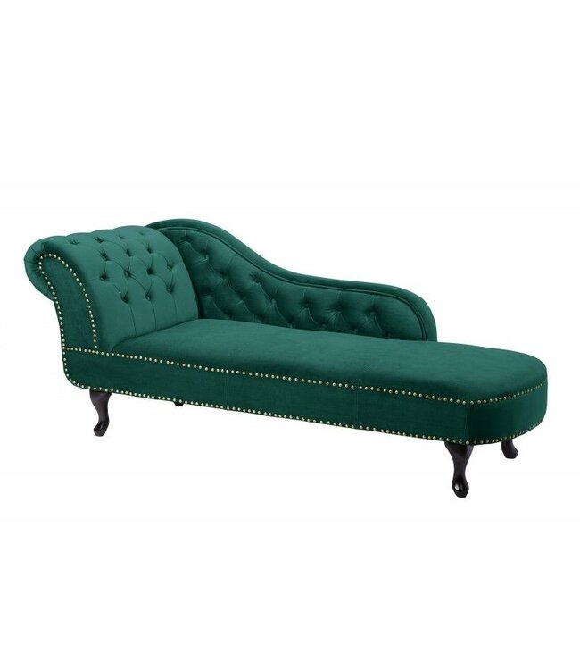 Invicta Interior Design chaise longue CHESTERFIELD 170 cm smaragdgroen fluwelen knoopsluiting klinknagels - 39429