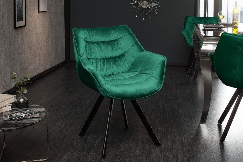 Design stoel THE DUTCH COMFORT smaragdgroen fluweel retrostijl met armleuningen - 39475