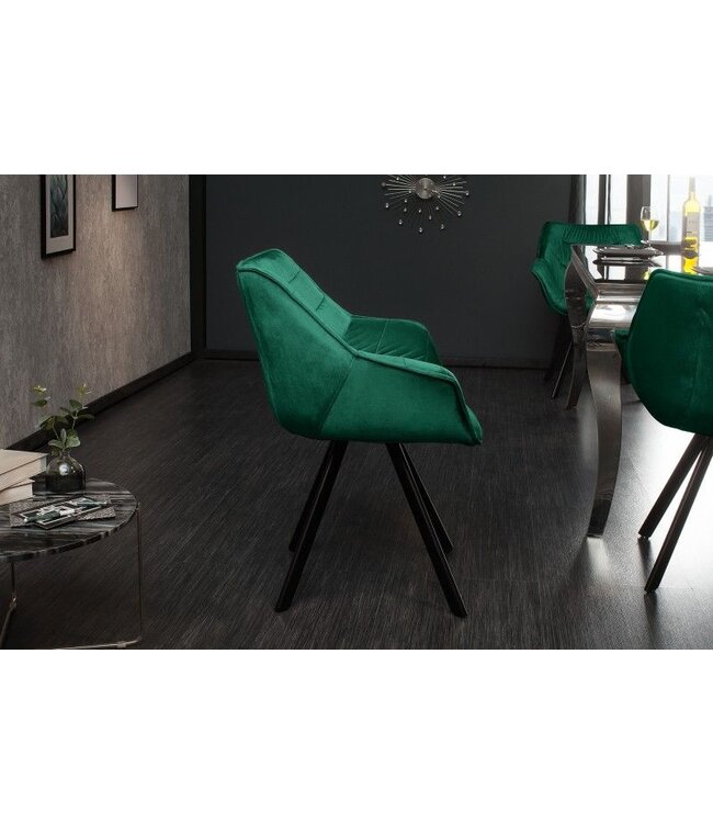 Invicta Interior Design stoel THE DUTCH COMFORT smaragdgroen fluweel retrostijl met armleuningen - 39475