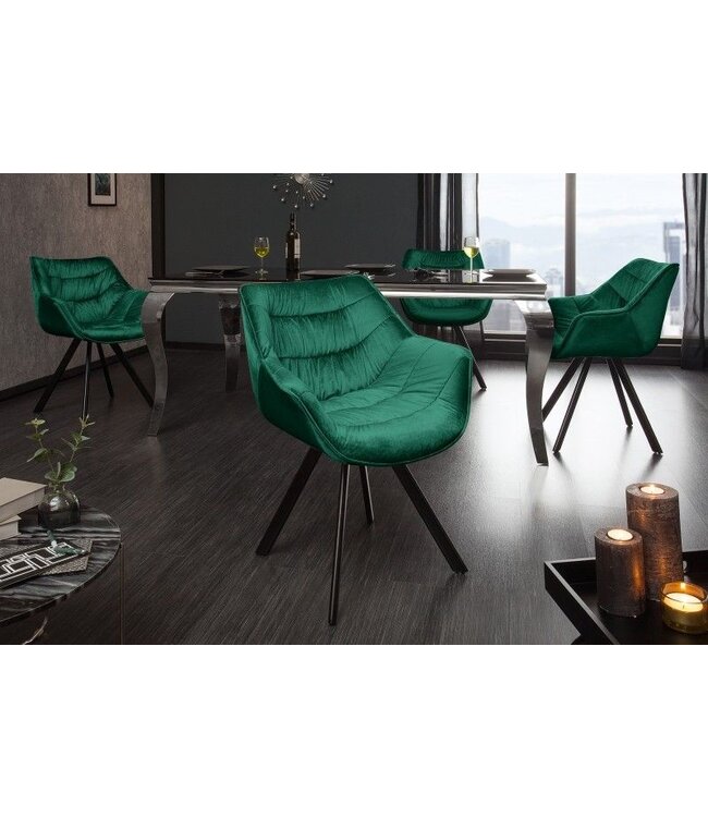 Invicta Interior Design stoel THE DUTCH COMFORT smaragdgroen fluweel retrostijl met armleuningen - 39475