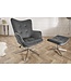 Invicta Interior Design fauteuil MR. LOUNGER grijs chroom fluweel in hoogte verstelbaar draaibaar retro - 39511