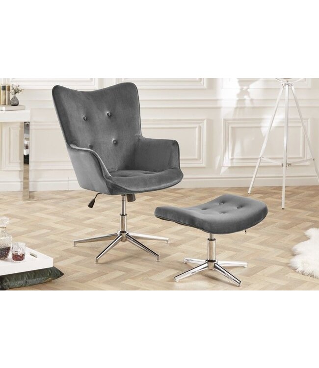 Invicta Interior Elegante kruk MR. LOUNGER grijs fluweel met chroom frame - 39513