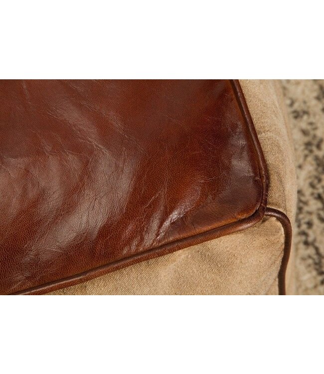 Invicta Interior Retro poef MUSTANG lederen bekleding 45cm met linnen zitkubus - 39525