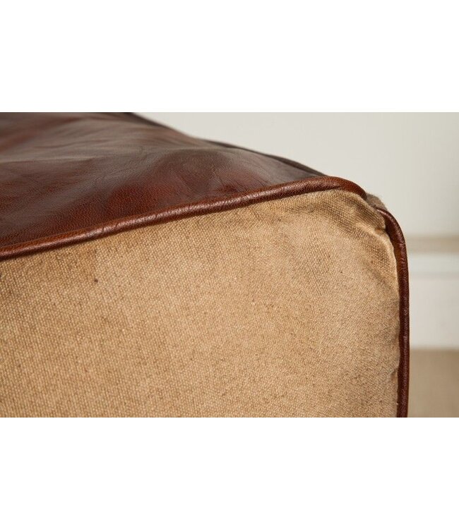 Invicta Interior Retro poef MUSTANG lederen bekleding 45cm met linnen zitkubus - 39525