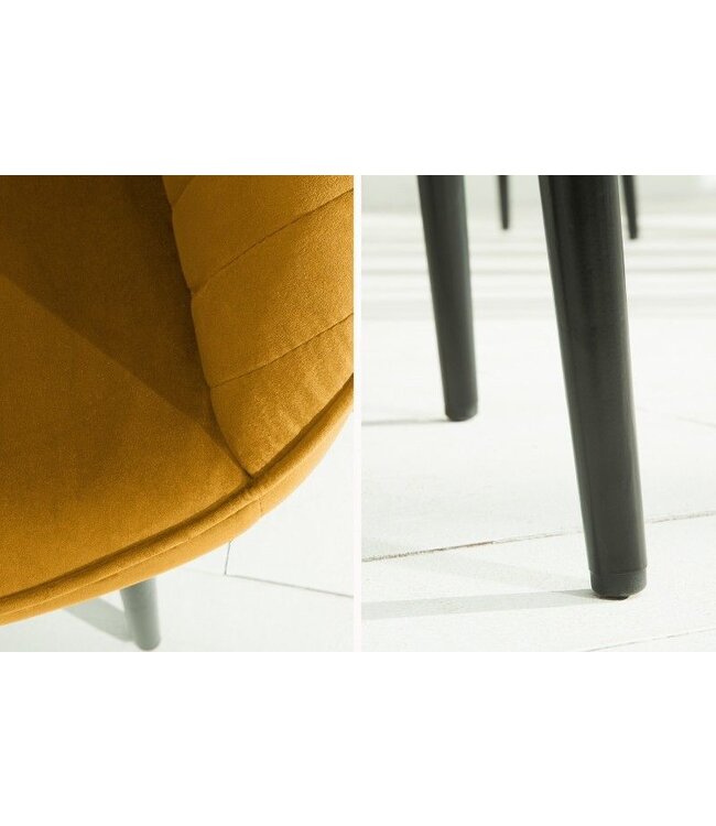 Invicta Interior Elegante armleuningstoel TURIJN mosterdgeel fluweel met decoratieve stiksels - 39528