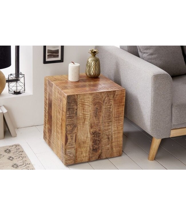 Invicta Interior Stevige bijzettafel FACTORY 40cm gevlamd mangohout op wielen - 39582