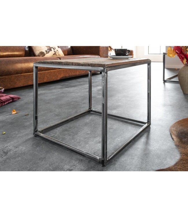 Invicta Interior industrieele bijzettafel BARRACUDA 40cm gerecycled hout met gebogen poten - 39586