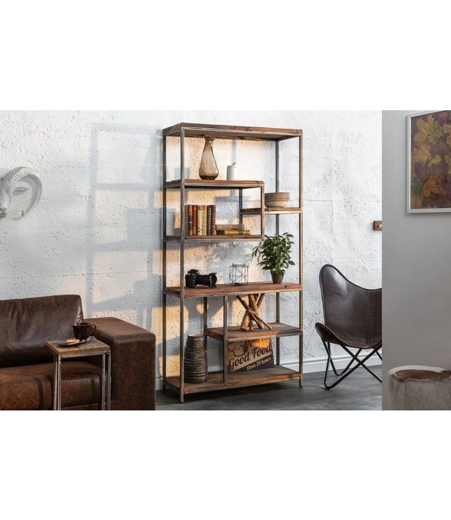 Invicta Interior Industriële boekenkast BARRACUDA 186cm gebogen frame van gerecycleerd hout - 39588