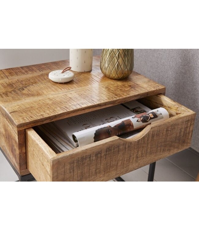 Invicta Interior Industrieel nachtkastje IRON CRAFT 45cm mangohout met lade bijzettafel - 39589
