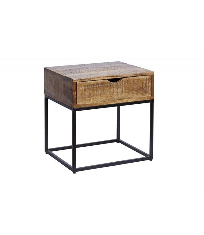 Invicta Interior Industrieel nachtkastje IRON CRAFT 45cm mangohout met lade bijzettafel - 39589