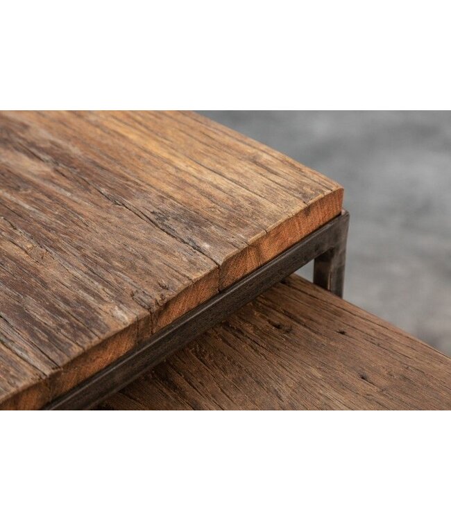 Invicta Interior industrieele set van 2 bijzettafels BARRACUDA 45cm Salholz met gebogen poten - 39593