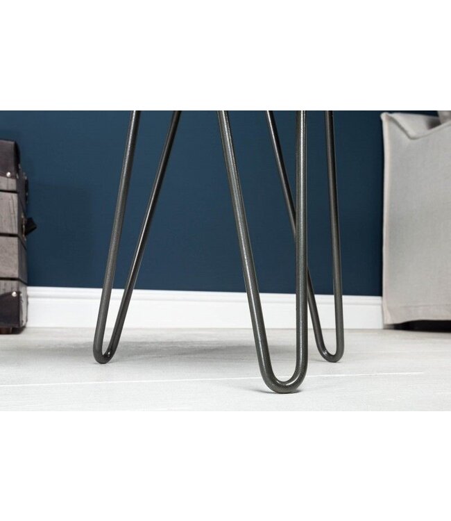 Invicta Interior Ronde bijzettafel GOA 45cm grijs massief acaciahout boomschijf kruk haarspeldpoten metaal - 39597