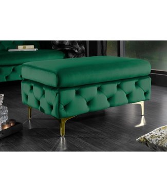 Invicta Interior Chesterfield kruk MODERN BAROK 92cm smaragdgroen fluwelen voetenbank - 39611