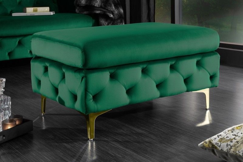 Chesterfield kruk MODERN BAROK 92cm smaragdgroen fluwelen voetenbank - 39611