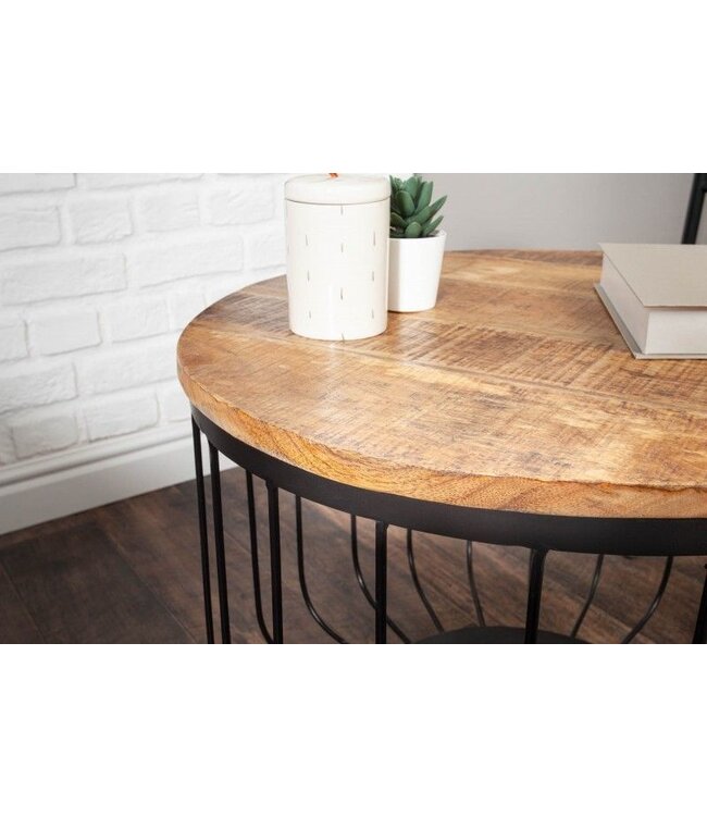 Invicta Interior Ronde salontafel FACTORY LOFT 60cm natuurlijk mangohout zwart metalen frame handgemaakt massief - 39655