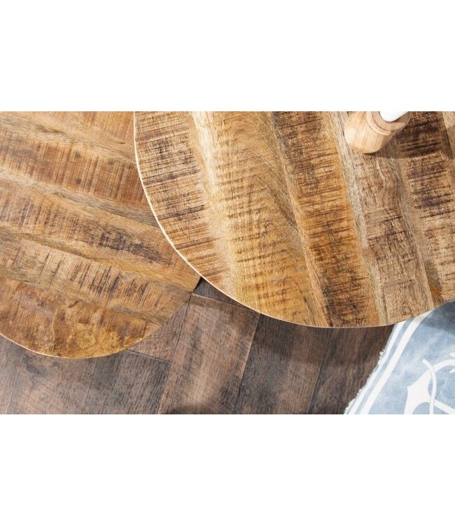 Invicta Interior industrieele set van 2 bijzettafels ELEMENTS 60cm massief mangohout rond zwart metalen frame - 39656