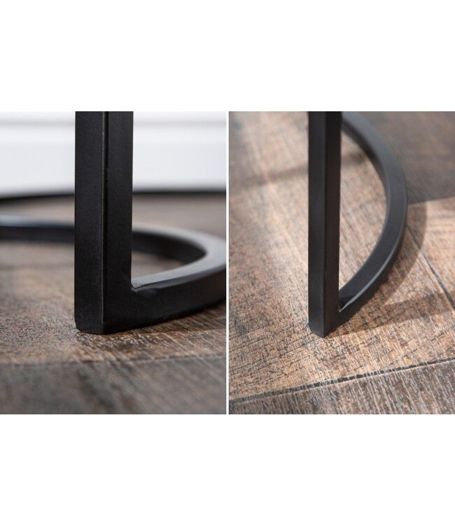 Invicta Interior industrieele set van 2 bijzettafels ELEMENTS 60cm massief mangohout rond zwart metalen frame - 39656