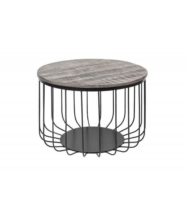 Invicta Interior Ronde salontafel FACTORY LOFT 60cm grijs mangohout zwart metalen frame handgemaakt - 39672