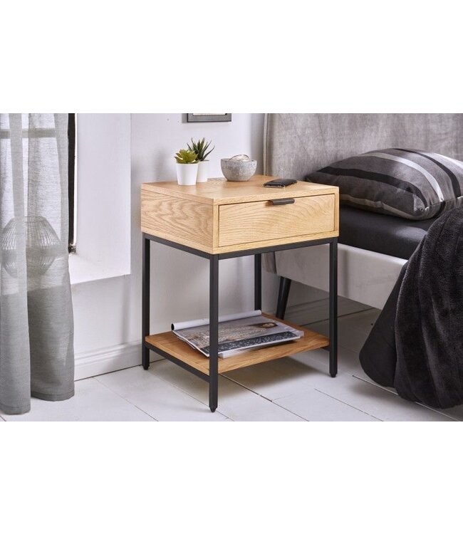 Invicta Interior Industrieel nachtkastje ELEMENTS 40cm eiken bijzettafel met lade - 39710