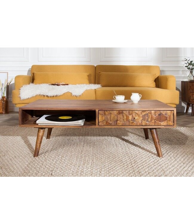 Invicta Interior Massieve salontafel MYSTIC LIVING 100cm Sheesham naturel 3D oppervlak massief hout - 39743