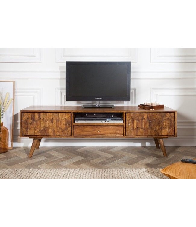 Invicta Interior Massief TV-bord MYSTIC LIVING 140cm Sheesham naturel 3D oppervlak massief hout - 39744