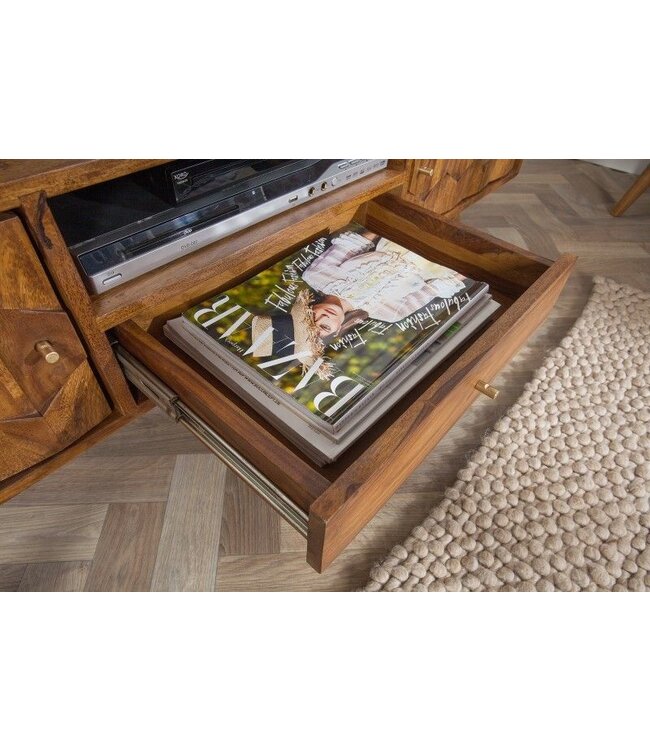 Invicta Interior Massief TV-bord MYSTIC LIVING 140cm Sheesham naturel 3D oppervlak massief hout - 39744