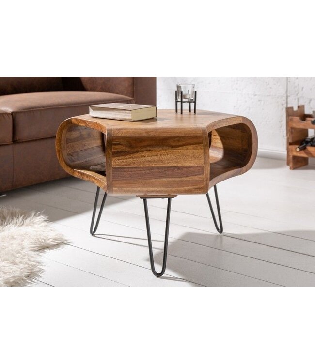 Invicta Interior Retro salontafel ORGANIC LIVING 70cm Sheesham palissander massief hout met opbergruimte Haarspeldpoten - 39752