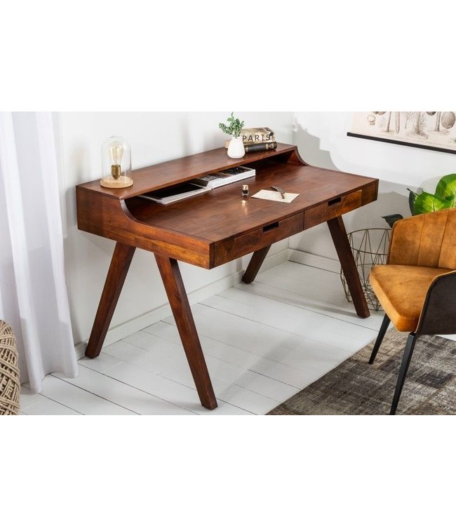 Invicta Interior Stevige secretaris MONSOON 100 cm acaciabureau met opvallende afwerking - 39786