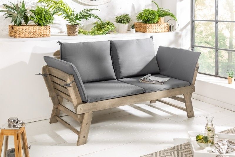 Massieve bank MODULAR 152cm grijs acacia inclusief kussen opklapbare tuinbank - 39837