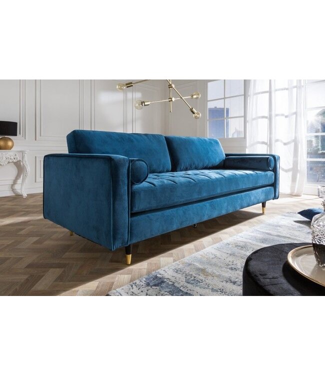 Invicta Interior Design 3-zits loungebank COSY VELVET 220cm petroleumblauw fluwelen veerkern - 39844