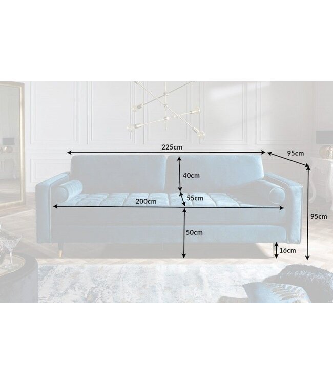 Invicta Interior Design 3-zits loungebank COSY VELVET 220cm petroleumblauw fluwelen veerkern - 39844