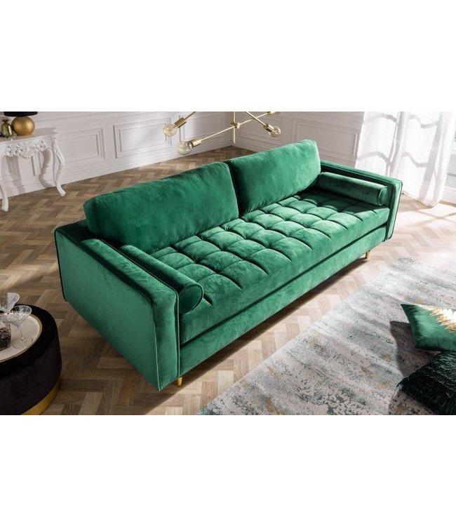 Invicta Interior Design 3-zits loungebank COSY VELVET 220cm smaragdgroen fluwelen veerkern - 39845