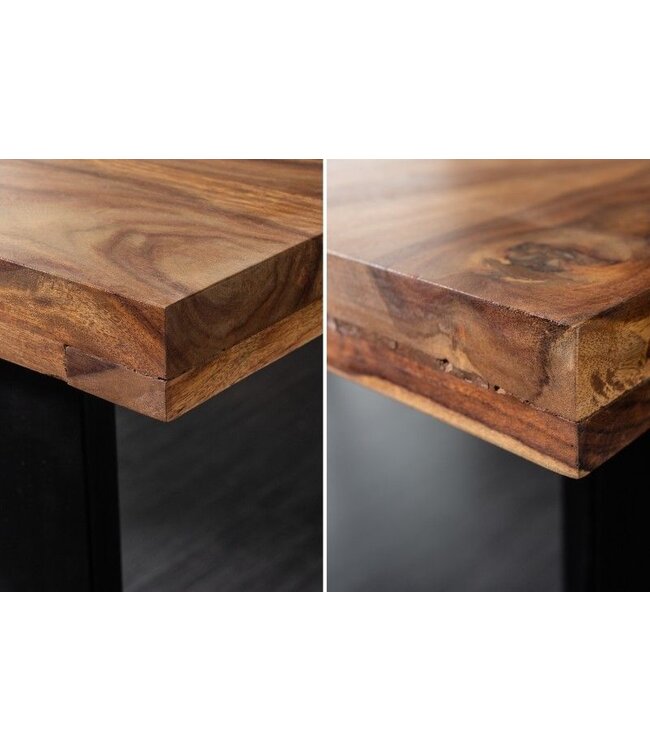 Invicta Interior Massief houten eettafel IRON CRAFT 120 cm natuurlijke Sheesham steenafwerking zwarte metalen poten loper - 39866