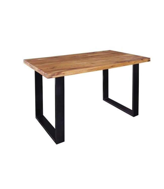 Invicta Interior Massief houten eettafel IRON CRAFT 120 cm natuurlijke Sheesham steenafwerking zwarte metalen poten loper - 39866