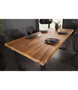 Invicta Interior Massief houten eettafel IRON CRAFT 200cm naturel zwarte Sheesham steenafwerking Industrieel Design - 39870