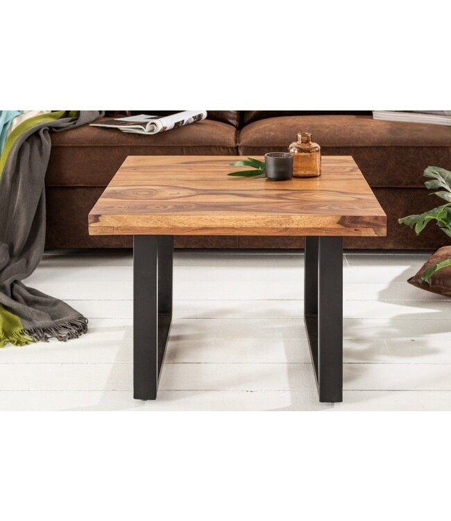Invicta Interior Massief houten salontafel IRON CRAFT 60cm Sheesham steenafwerking Industrieel ontwerp - 39872