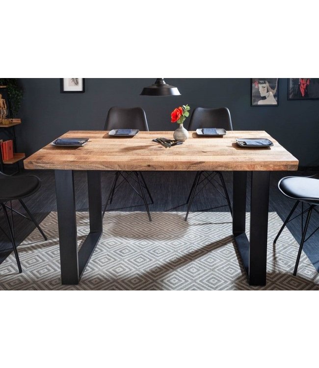 Invicta Interior Massieve eettafel IRON CRAFT 140cm mangohout zwart ijzeren frame slede industrieel design - 39874