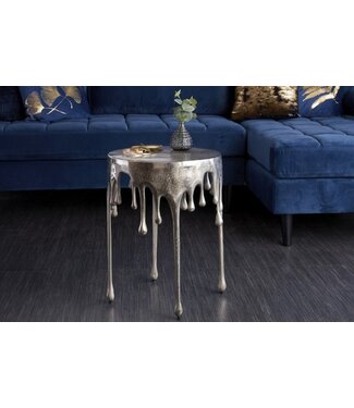 Invicta Interior Extravagante bijzettafel LIQUID LINE 50cm zilver traandesign metaal aluminium rond - 39883