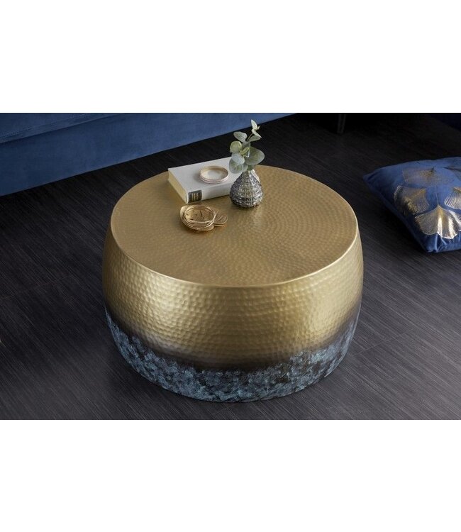 Invicta Interior Ronde salontafel ORIENT III 60cm goud metaal met patina gehamerd ontwerp handgemaakt - 39885
