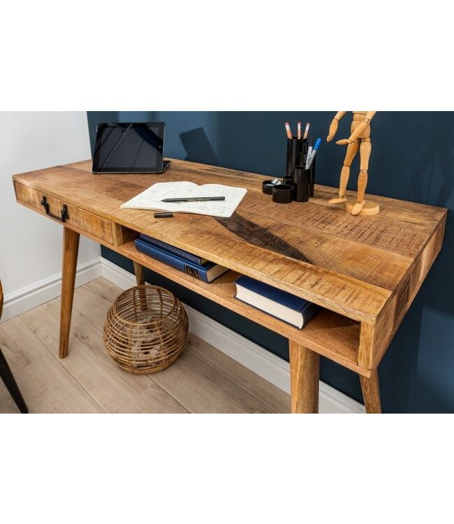 Invicta Interior Massief bureau RETRO 120 cm mangohouten kantoortafel met lade - 39959