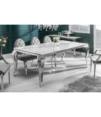 Invicta Interior Design eettafel MODERN BAROQUE 200cm wit chroom glasblad marmer roestvrijstalen poten - 39996