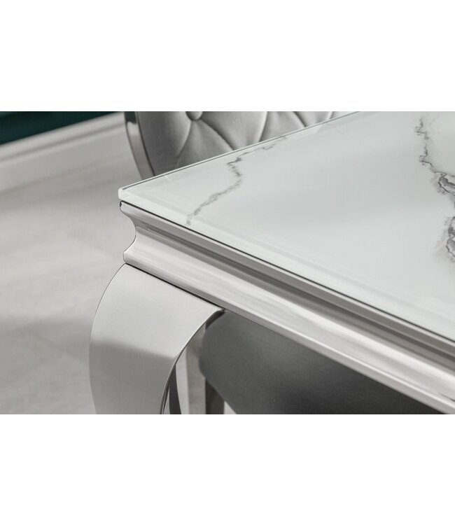 Invicta Interior Design eettafel MODERN BAROQUE 200cm wit chroom glasblad marmer roestvrijstalen poten - 39996