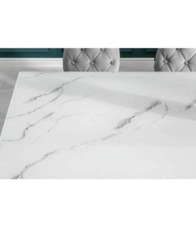 Invicta Interior Design eettafel MODERN BAROQUE 200cm wit chroom glasblad marmer roestvrijstalen poten - 39996