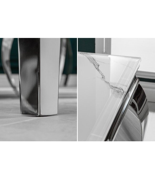 Invicta Interior Design eettafel MODERN BAROQUE 200cm wit chroom glasblad marmer roestvrijstalen poten - 39996