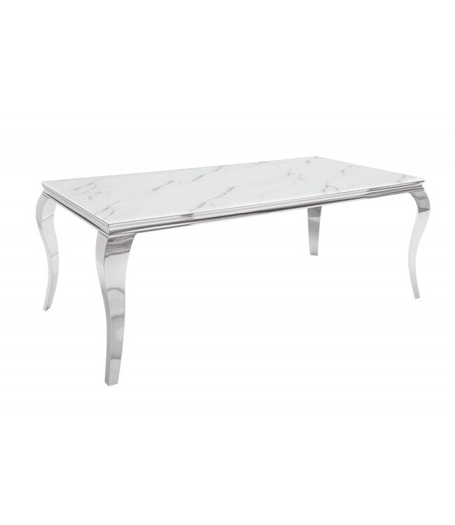 Invicta Interior Design eettafel MODERN BAROQUE 200cm wit chroom glasblad marmer roestvrijstalen poten - 39996