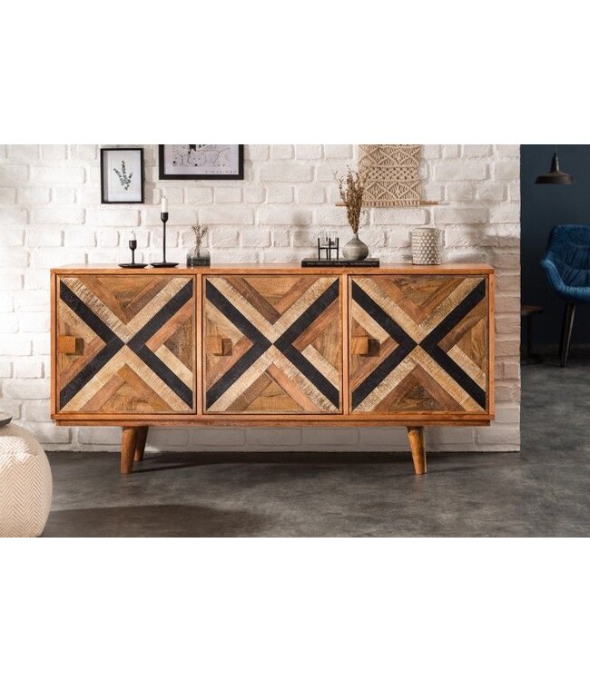 Invicta Interior Elegant dressoir LONG ISLAND 160cm mangohoutlook met retro patroon - 40053