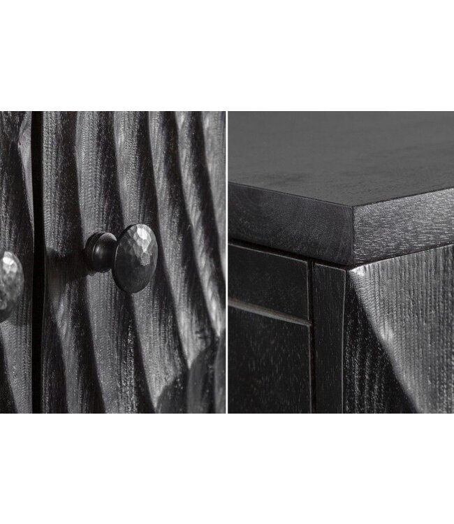 Invicta Interior Massieve barkast SCORPION 141cm zwart mangohout met 3D houtsnijwerk - 40054